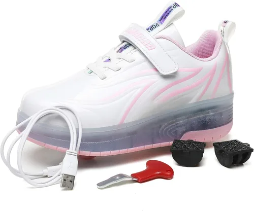 Vista 2 de HHSTS Zapatos para niños Nuevos zapatos mejorados con ruedas de color de luz LED, patines brillantes, zapatos de patinaje, regalos simples