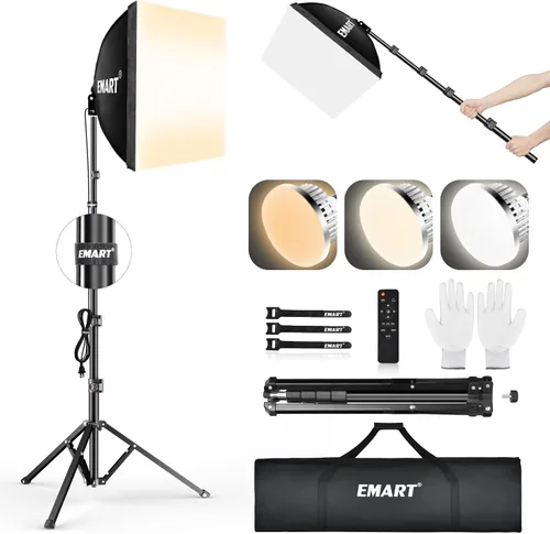 Vista 8 de EMART Kit de iluminación Softbox de 16 x 16 pulgadas, kit de iluminación para fotografía con bombilla LED de 135 W 3000-6500 K y control remoto