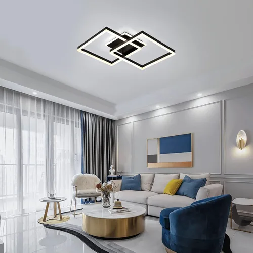 Vista 7 de Lámpara de techo LED moderna, regulable de 2 cuadrados con control remoto, lámpara de techo de metal acrílico empotrada para sala de estar