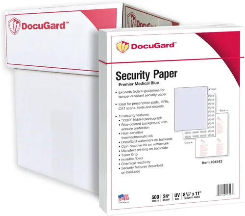 Vista 11 de DocuGard Papel de seguridad médica, peso de enlace de 24 libras, 8.5 x 11, azul, 500/resma (paquete de 2)