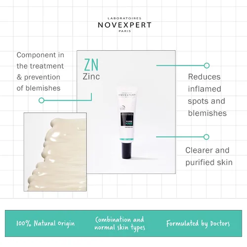 Vista 2 de Novexpert Líquido purificador, crema facial de zinc para mujeres y hombres, crema facial de rápida absorción para pieles propensas al enrojecimiento