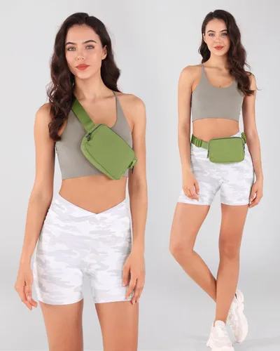 Vista 2 de ODODOS Minicangurera unisex con correa ajustable, para entrenamiento, correr, viajes o senderismo, Verde Oliva