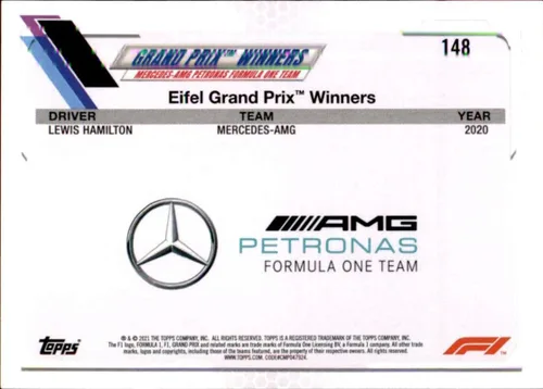 Vista 2 de 2021 Topps Formula 1 # 148 Lewis Hamilton Mercedes-AMG Petronas F1 Carta Racing