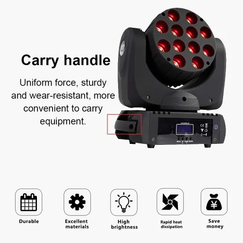 Vista 3 de SHEHDS Luz de Cabeza Móvil Wash LED 12x12W RGBW 4 en 1 Luces de DJ Iluminación Profesional 9/16 Canales DMX512 Efecto Estrobo Activo por Sonido