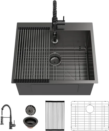 Vista 13 de Sarlai - Fregadero de barra negro de 15 pulgadas, fregadero de barra de 15 x 15 pulgadas, fregadero de montaje superior cuadrado, acero inoxidable