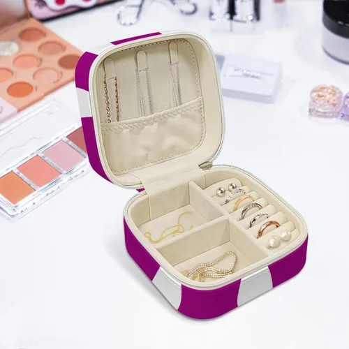 Vista 5 de ONDIAN Portable Travel Mini Jewelry Box Leather Jewelry Organizer Case Purple Dot Storage Box for Women
