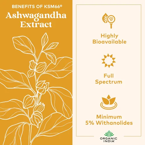 Vista 5 de ORGANIC INDIA Ashwagandha - Gomitas para hombres y mujeres, suplemento para el estrés, raíz de Ashwagandha KSM-66, extra fuerte, masticables