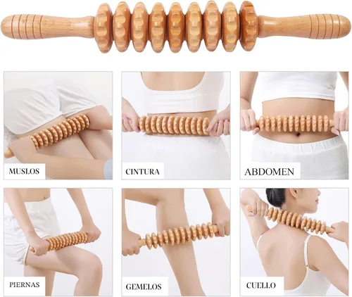 Vista 3 de Komogir Herramientas de masaje de terapia de madera 3 en 1, masajeador de drenaje linfático, masajeador de madera para maderoterapia, anticelulitis