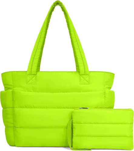 Vista 18 de TOPDesign Bolsa Tote Acolchada para Mujer, Bolso de Mano Ligero Inflado con Compartimentos, Bolsa de Hombro Acolchada para Trabajo, Viajes, Gimnasio