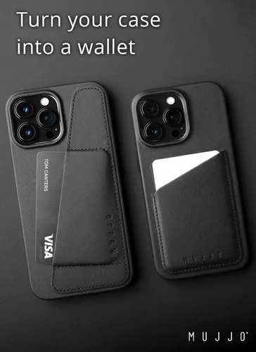Vista 7 de Mujjo Funda de piel completa para iPhone 14 Pro con tarjetero (negro)