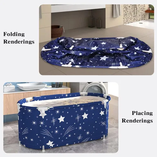 Vista 3 de Bañera plegable, gran bañera portátil para adultos, independiente con espuma térmica gruesa para el hogar, baño, spa (XL cielo azul)