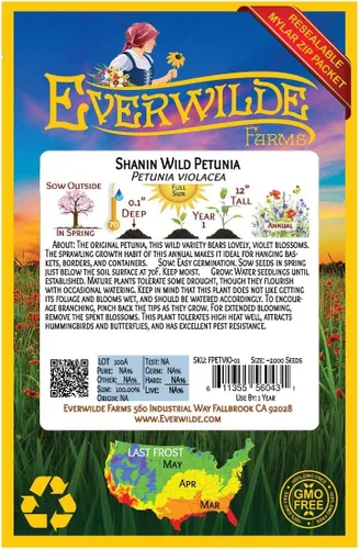 Vista 2 de Everwilde Farms - 2000 semillas de flores silvestres Shanin Wild Petunia - Paquete de semillas Gold Vault