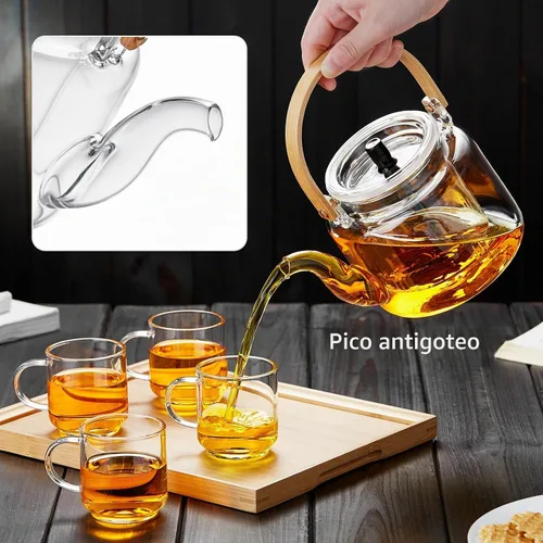 Vista 7 de Juego de teteras de cristal, 37 onzas/37.2 fl oz, hervidor de té de vidrio con 4 tazas de té de doble pared, tetera con infusor para té suelto, apto