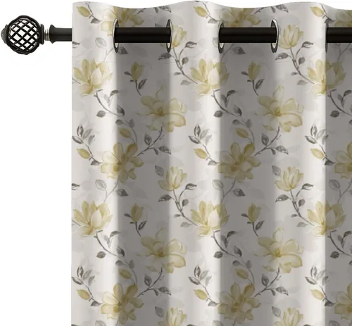 Vista 2 de LINENWALAS Cortinas opacas impresas para puerta de 7 pies, juego de 2, cortinas florales con estampado digital, aislamiento térmico, paneles