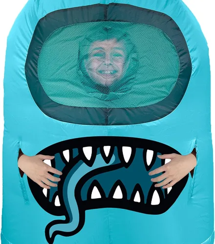 Vista 5 de Party City Disfraz inflable de impostor cian para niños, tamaño estándar de hasta 4 pies y 9 pulgadas, talla única para la mayoría, Among Us