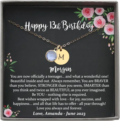 Vista 11 de Be Wished Regalos personalizados de cumpleaños número 13 para niñas, collar con mensaje significativo