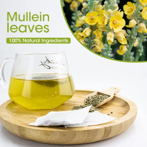 Vista 5 de Té de hojas de gordolobo - Té de hierbas de limpieza respiratoria y pulmonar, sin cafeína, 40 bolsas de té