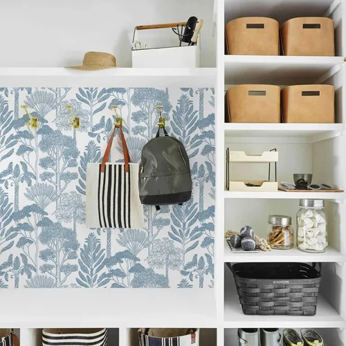 Vista 7 de Papel tapiz azul y blanco, moderno, para despegar y pegar, papel de contacto de árbol del bosque para gabinetes, papel adhesivo autoadhesivo