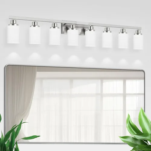 Vista 23 de Juego de 2 apliques de pared para baño, 1 luz negra, apliques de pared modernos para interiores con pantallas de vidrio blanco, lámpara de pared