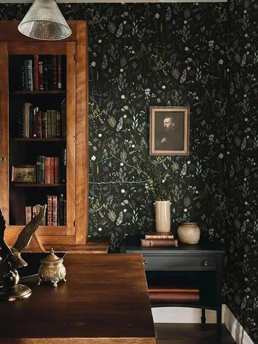Vista 6 de Dimoon Papel tapiz floral de 78.7 x 16.1 pulgadas, papel de contacto negro grueso, papel tapiz grueso, papel tapiz delicado impermeable, hoja verde