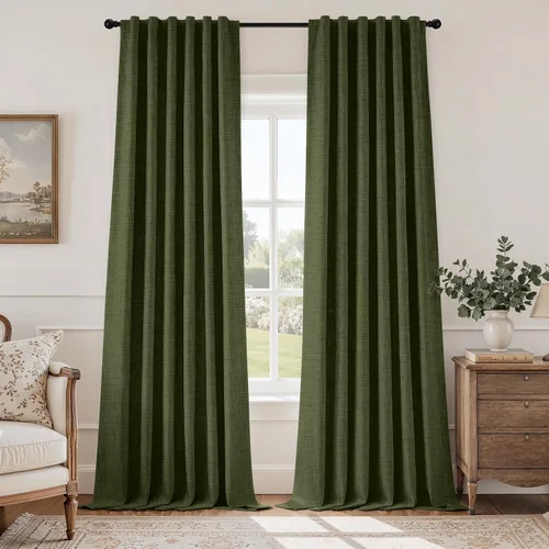 Vista 21 de HOMEIDEAS Cortinas de lino sintético azul polvoriento, 100% opacas, 96 Azul piedra