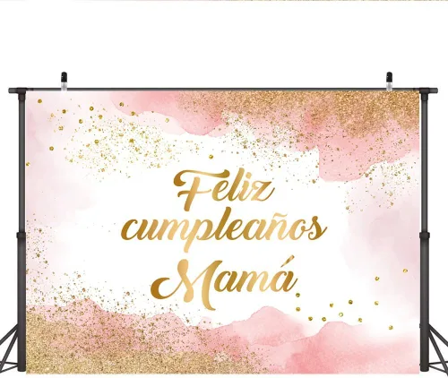 Vista 2 de Lofaris Fondo rosa de feliz cumpleaños de 7 x 5 pies para mamá, decoración de fiesta de cumpleaños de mamá, fotografía de nube rosa, decoración