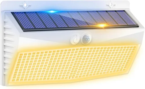 Vista 13 de 368 luces LED solares para exteriores con sensor de movimiento, valla solar con 3 modos de iluminación, seguridad alimentada, impermeable