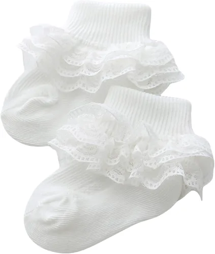 Vista 6 de Calcetines de encaje con volantes y volantes para bebé niña calcetines de triple encaje para vestido de tobillo para recién nacido paquete de 5
