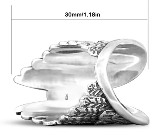 Vista 6 de Anillo ovalado de plata esterlina 925 con alas de ángel de piedra turquesa auténtica, estilo retro, de plata de ley 925, para mujer