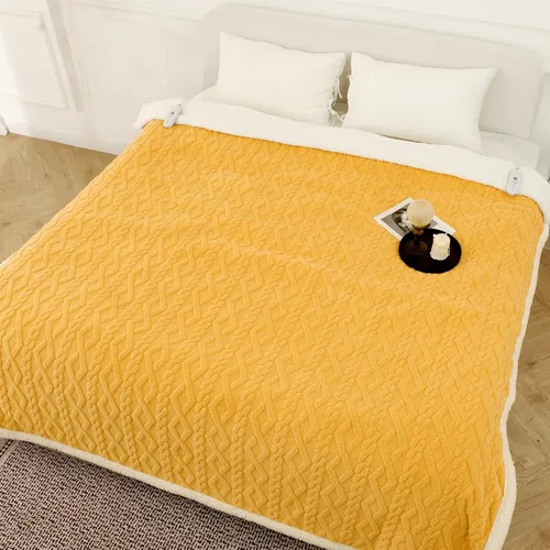 Vista 21 de Manta eléctrica tamaño individual 62"X84" amarilla - Manta cálida y gruesa de sherpa con calefacción para invierno con 5 niveles de calentamiento