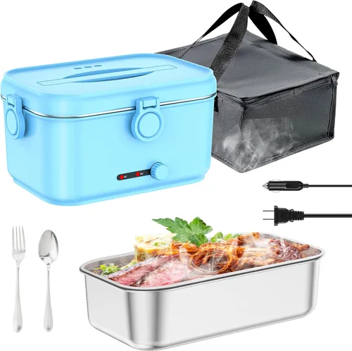 Vista 9 de Lonchera eléctrica con calefacción para adultos, calentador de alimentos portátil de 80W con contenedor de acero inoxidable de 1.8L, cubiertos