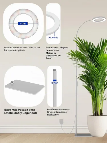 Vista 7 de GLOWRIUM Luces de cultivo para plantas de interior, lámpara de pie LED de espectro completo con soporte de altura y ángulo ajustables, luz