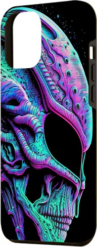 Vista 11 de iPhone 13 Pro Trippy Vaporwave Alien Head Skull Dripping Paint UFO Art Case