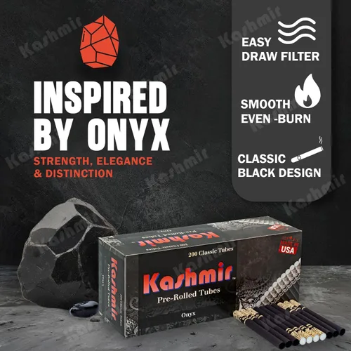 Vista 2 de Kashmir Tubos de cigarrillos con filtros, 200 unidades, tubos de papel vacíos de tamaño King Onyx de 3.307 in, tubos de filtro pendientes de patente