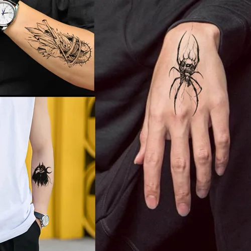 Vista 5 de GLARYYEARS Tatuaje temporal para hombres, paquete de 48 12 tatuajes falsos grandes, 36 pequeños tatuajes falsos, calcomanías realistas de larga