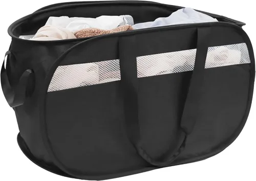 Vista 15 de Cesta plegable para la ropa sucia duradera con 2 compartimentos para clasificar y almacenar, cesta portátil para ropa sucia para dormitorio, cuarto