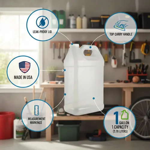 Vista 4 de kitchentoolz Jarra de 1 galón con tapa, jarra de plástico HDPE estilo F resistente para agua potable, campamento, almacenamiento de emergencia