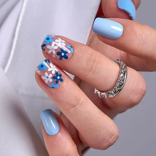 Vista 19 de CurvLife - Uñas postizas cuadradas cortas a presión, color blanco brillante Cuadrado Gradiente Blanco