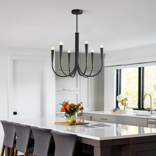Vista 8 de Lámpara colgante moderna de 6 luces para comedor, cocina, sala de estar, lámpara industrial rústica negra MPL26-6 BK
