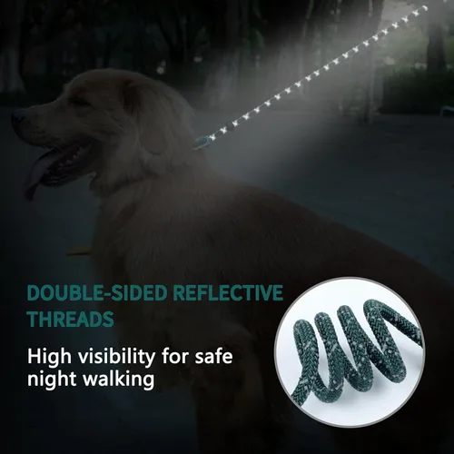 Vista 4 de Correa antideslizante para perro, correa y collar de entrenamiento resistente sin tirones con antienredos, mango acolchado e hilo reflectante