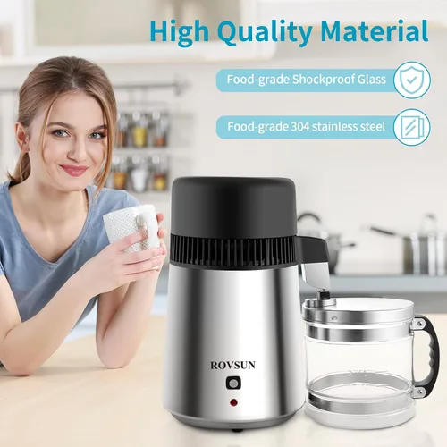 Vista 2 de Bonnlo Destilador de agua de acero inoxidable de 1.1 galones/4L con recipiente de vidrio, máquina de agua destilada de 750 W, destiladores de agua