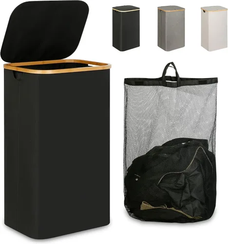 Vista 10 de iEGrow Cesta de lavandería con tapa, cesta grande de lavandería de 110 litros con asa y tapa, organizador de ropa plegable con bolsa interior Beige