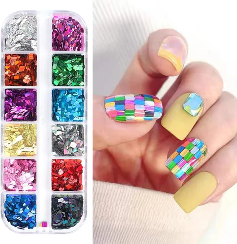 Vista 12 de Lentejas de purpurina camaleón para uñas, lentejuelas de arte de uñas holográficas 3D con gradiente láser, polvo de purpurina brillante en gel UV