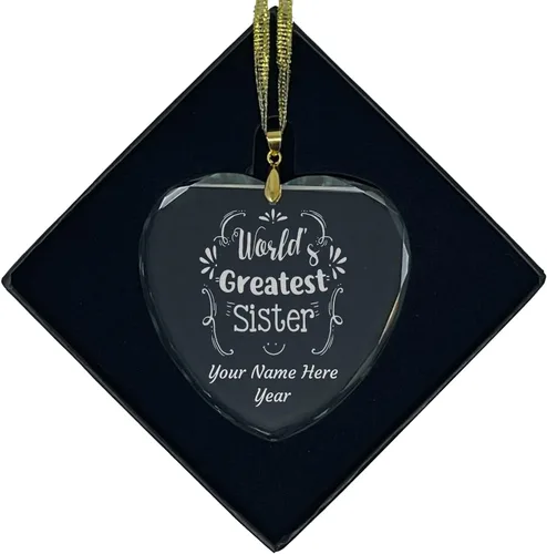 Vista 7 de LaserGram Personalized Glass Christmas Ornament, World's Greatest Sister, Custom Laser Engraved Gift Idea (Diamond Shape)