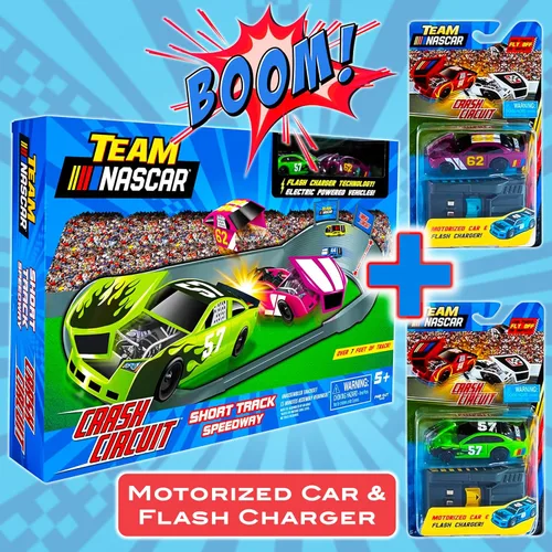 Vista 2 de Juego de pistas de carreras de coches de ranura NASCAR Crash Circuit Short Track 2 autos eléctricos con Cargadores Flash Pistas de carreras