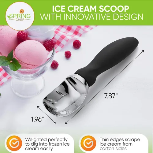 Vista 2 de Spring Chef - Cuchara para helado resistente con mango cómodo - Cuchara profesional para helado para gelato, sorbete, masa de galletas, melón, yogur