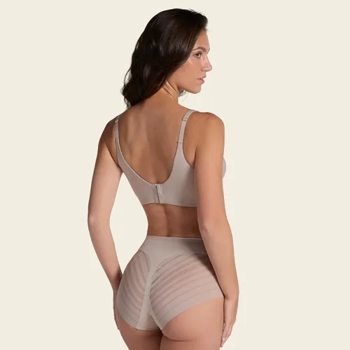 Vista 5 de Leonisa Faja Invisible de Cintura Alta con Control de Abdomen para Mujeres - Ropa Interior de Encaje a Rayas para Damas Panties Beige