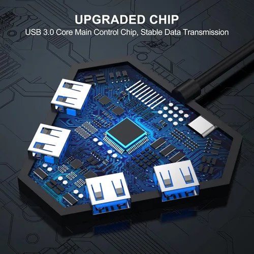 Vista 4 de Hub de puerto USB múltiple, transferencia de datos de alta velocidad de 5 Gbps USB 3.0, adaptador multipuerto expansor de 4 puertos, extensor