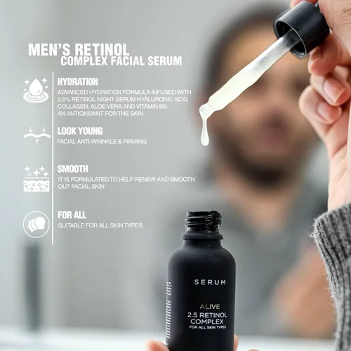 Vista 4 de Gentlehomme Suero de retinol antienvejecimiento para hombres, suero hidratante con ácido hialurónico, vitamina B6 y aloe vera, reduce los signos