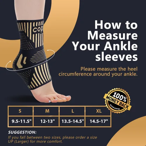 Vista 3 de Lusenone Tobillera de cobre para hombres y mujeres (par), los mejores calcetines de compresión de tobillo para fascitis plantar, esguince